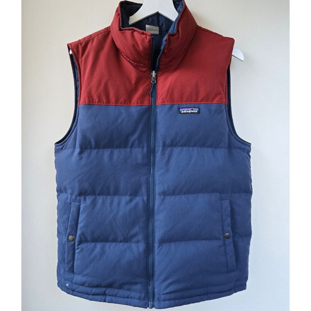 Patagonia Mens Reversible Bivy Down Vest $229 Sz Medium Blue Maroon Sold Out EUC